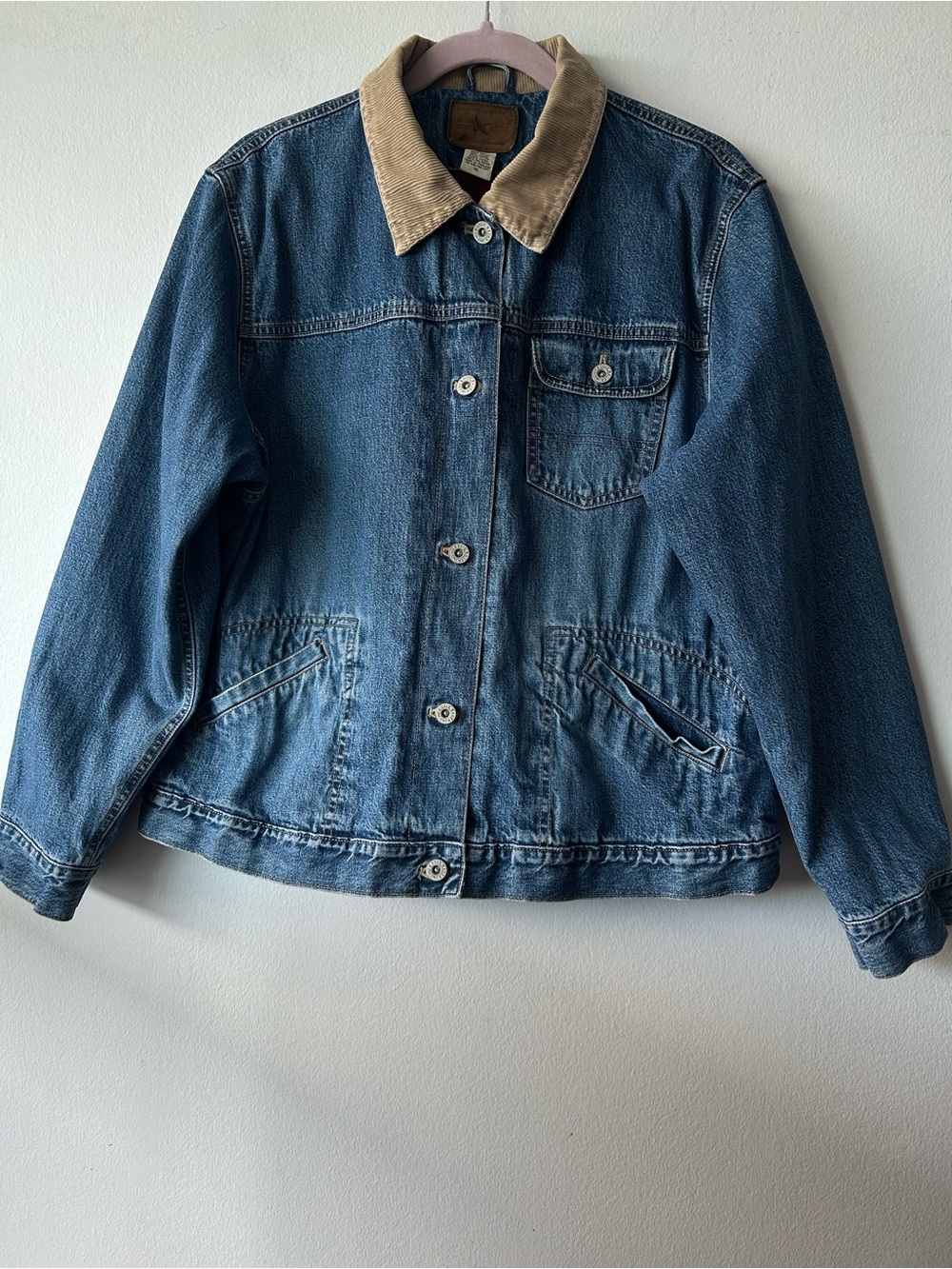 Vintage Eddie Bauer Blue Denim Jacket with Tan Corduroy Collar